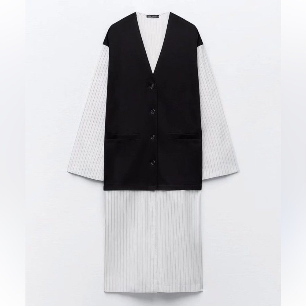 Zara mixed poplin Tunic/ Dress/ Jacket size Small NWT - Picture 3 of 13